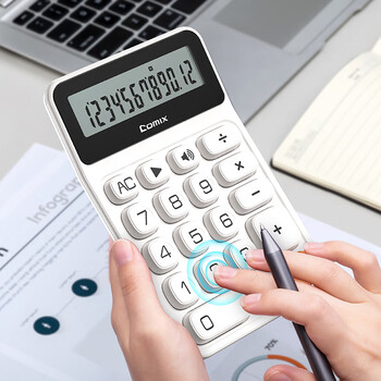 齐心12位宽屏显示三档真人语音计算器 大按键大屏幕简约轻薄机身财务计算器 办公用品探索系列 X3 白