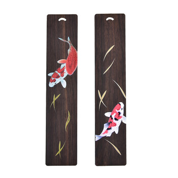 米兹MIEZ 黑檀木质书签双支装礼盒中国风特色礼品教师节礼物送老师同学长辈公司年会礼品 彩绘锦鲤生日礼物