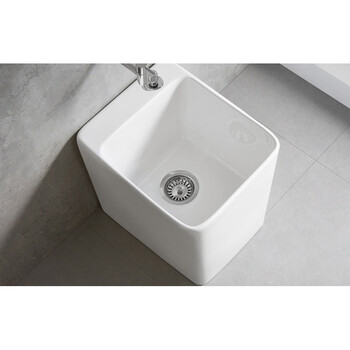 阳台陶瓷洗拖把池家用落地式小型地盆长方形墩布池大号拖布池716无孔