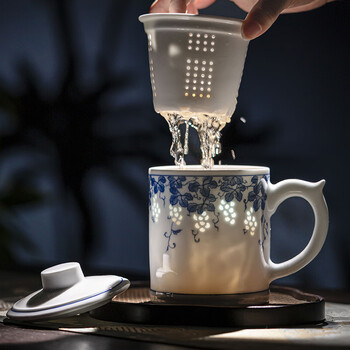 青花 玲瓏盃 茶盃 景德鎮廠貨80年代青花玲瓏品茗杯二缸盅仿古青花主人