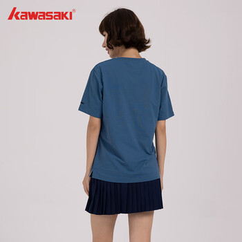 川崎（KAWASAKI）羽毛球服中性款圆领T恤运动休闲宽松透气文化衫B3928 灰蓝色 M