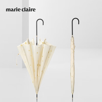 Marie Claire长柄伞弯钩直骨伞雨伞女生高颜值8骨抗风 浅色