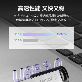 雷克沙（Lexar）M400-64GB U盘 USB3.0 读速130MB/s 高速读写优盘 金属挂圈设计 内含安全加密软件