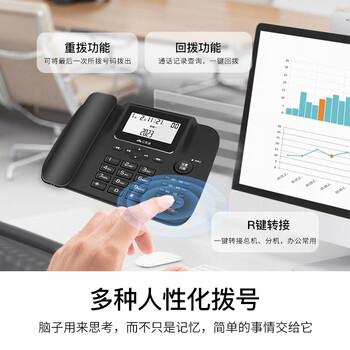 亿家通电话机座机 T69 固定电话 办公家用 大屏幕大按键 来电显示 免电池 铃声调节  黑色