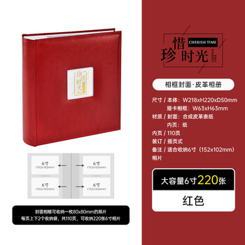 Nakabayashi仲林相册皮质影集6寸220张日本相册本插页式家庭纪念册diy手工pu相册薄照片书 红色NBPG-2UP6-R