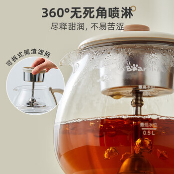 小熊（Bear）煮茶器养生壶烹煮一体茶壶迷你蒸茶器 316L喷淋式不锈钢烧水壶黑茶茶具1升ZCQ-F10N7
