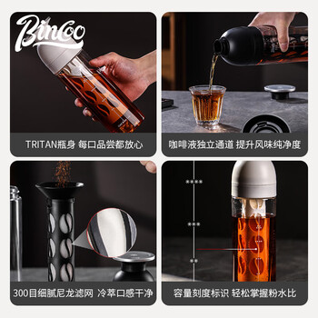 Bincoo冰界冷萃杯咖啡冷萃瓶随行杯子耐高温tritan水杯便携冷泡壶
