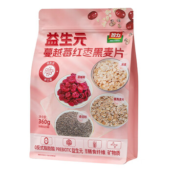 智力益生元蔓越莓红枣黑麦片360g即食谷物营养冲饮代餐