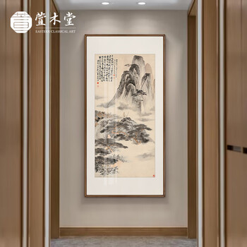 水墨画　掛け軸　山冷雨催紅 謝陽画　山水　中国　張大千大風堂　カラー　箱付 水墨画 掛け軸 山冷雨催紅 謝陽画 山水 中国 張大千大風堂