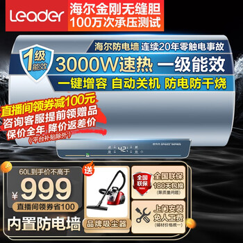 海尔（Haier）电热水器60升80升家用洗澡卫生间3000W速热一级能效智能上门安装 60升一级能效 升级无缝胆