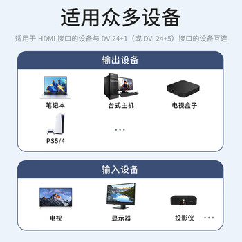 北山雀HDMI公转DVI母转接头线 dvi-i/dvi24+5转hdmi双向互转 笔记本电脑显示器转换头 30cm BSQ-HD31