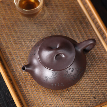 近現代・紫砂壺・泥繪石瓢壺・福記・原礦降坡泥・茶具・茶道品