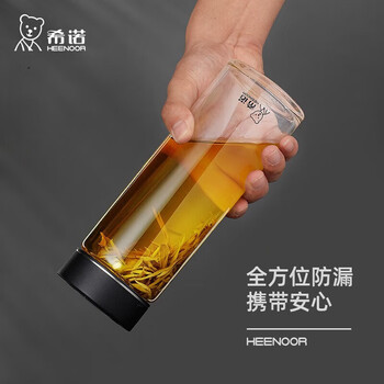 希诺（heenoor）玻璃杯单层加厚茶杯男士车载带滤网商务杯XN-6088颜色随机475ML