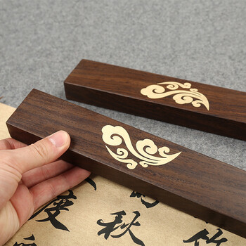 弘梅【全网低价】黑梓木祥云镇尺镇纸 黄铜实木毛笔书法学生压纸文镇 礼品礼盒包装镇尺