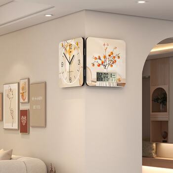 久久达2026新款家用双面转角时钟餐厅现代简约挂墙拐角创意挂钟静音钟表
