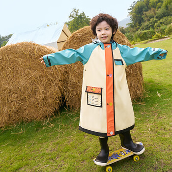 琴飞曼雨衣儿童雨衣幼儿园上学专用长款全身小学生儿童雨衣书包位稻草黄L