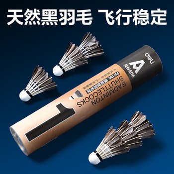 得力（deli）强韧耐打型黑鹅毛羽毛球10只装 训练结实不易折断毛牢固稳定羽球