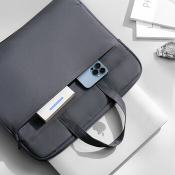 得力（deli）公文包加厚立体办公手提袋会议包事务包商务拉链袋电脑包公文包便携手提袋生日礼物 灰色新老随机