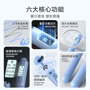 京东京造 计数跳绳成人减肥竞速运动 儿童学生中考考试专用有绳钢丝 蓝色