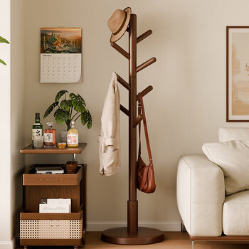 家逸实木衣架落地立式衣帽架卧室挂衣架挂衣服办公室挂包客厅置物架
