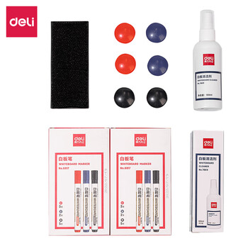 得力（deli）【办公文具】白板配件大套装（清洁剂1板擦1白板笔20磁钉6）办公家用教学画画涂鸦易擦可水洗组合