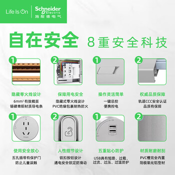 施耐德电气明装轨道插座 可移动墙壁式插座壁挂式插座 免开槽 1米深邃黑色 