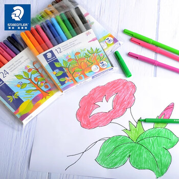 施德楼（STAEDTLER）24色水彩笔可水洗彩色画笔勾线笔幼儿园儿童美术绘画用学生1.0纤维笔尖水性墨水325C24水彩笔