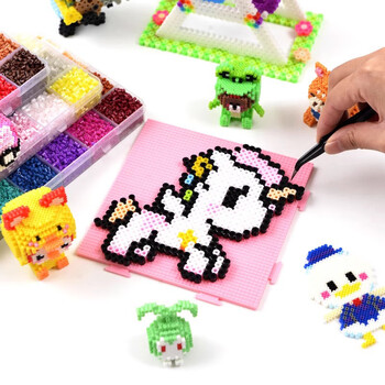 佳茉拼拼豆豆手工diy套装3d立体拼豆豆女男孩儿童益智6岁拼图玩具小豆24色单色5-600粒手工开学季