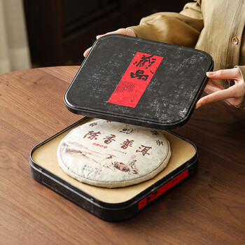 茶艺贵族优选马口铁镀锡普洱茶收纳盒单个装防尘防潮茶叶密封存储白茶饼盒