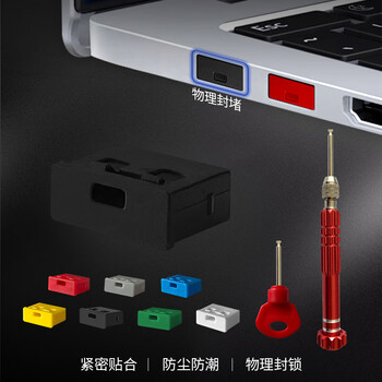 索厉usb端口锁 usb物理安全锁 usb锁 封口塞 usb安全塞 usb 可拆卸防尘塞、黑色100个装+4把工具/20085