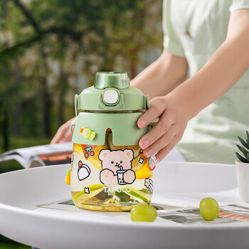 泰福高（TAFUCO）tritan大容量夏季网红大肚杯学生塑料杯女生双饮杯1L蜜桃粉T2850