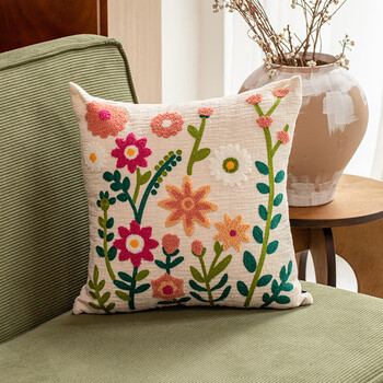 茵尚轻奢刺绣高档抱枕套客厅沙发靠垫花朵复古风装饰靠枕床头飘窗腰靠
