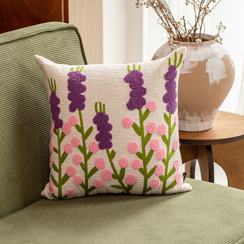 茵尚轻奢刺绣高档抱枕套客厅沙发靠垫花朵复古风装饰靠枕床头飘窗腰靠
