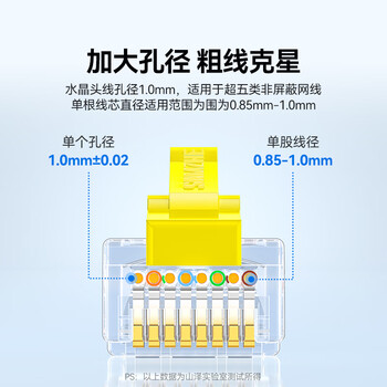 山泽 超五类水晶头 超5类千兆网线接头 cat5e彩色工程级rj45电脑网络连接器 黄色30个 SJ530H