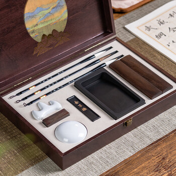 張小鳳文房四宝套装毛笔书法套装初学入门软笔笔墨纸砚套装国画收纳盒  节日礼物 万里山河【入门款】