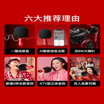 唱吧小巨蛋麦克风G2升级版绯红色 无线蓝牙麦克风 话筒音响一体 生日礼物 收藏