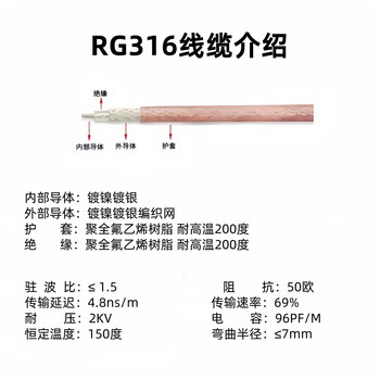 普联光迅SMA公针头转SMA弯母孔头射频线 RG316高频同轴馈线 屏蔽抗干扰耐弯曲耐高温PL-SMA-RG012-L 0.8米