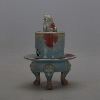 中国宋時代 鈞窯藍釉三足炉 古陶磁器 高17cm BS35JJ45A 钧