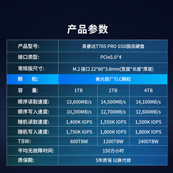 英睿达（crucial）美光T705 Pro 1TB SSD固态硬盘 M.2接口（NVMe PCIe5.0*4）读速13600MB/s 台式机笔记本硬盘