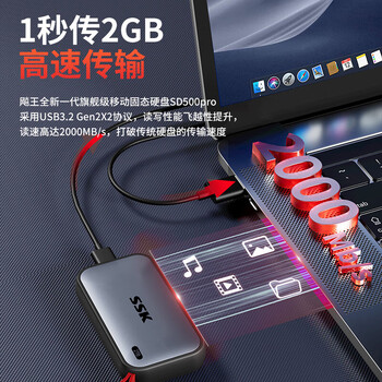 飚王（SSK）移动固态硬盘SD500 Pro 500GB Type-C接口 min硬盘 便携PSSD外接大容量高速