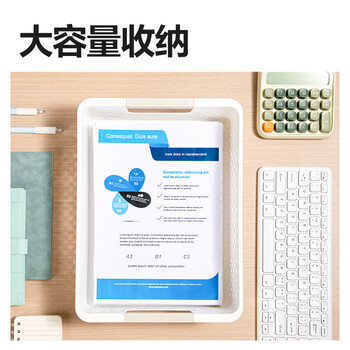 得力（deli）A4文件收纳筐 便携手提文件篮/栏/蓝 办公桌文件架置物架 桌面收纳架/盒/书架 PB112蓝