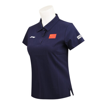 李宁（LI-NING）国旗短袖运动服女款 速干透气运动系列国旗服230-1墨水蓝XL