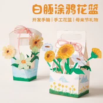 佳茉手工DIY涂鸦花篮材料包幼儿园手工儿童手工diy材料包田园风亲子互动开发手脑手工制作