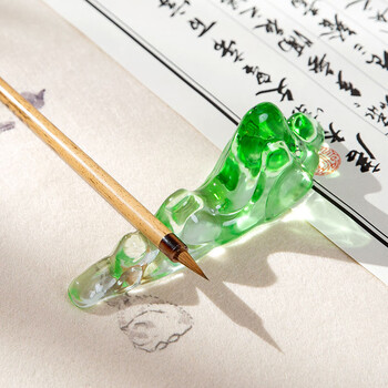 梅林笔庄琉璃笔搁毛笔架笔山笔架放毛笔的托搁笔架笔架山镇尺托水晶创意摆件文房四宝 琉璃山峦笔山蓝色