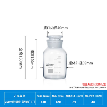 化科 玻璃广口试剂瓶加厚密封磨砂大口样品瓶化学试剂瓶实验室广口瓶 【广口】250ml(京仓直发) 透明带刻度 化科 玻璃广口试剂瓶加厚密封磨砂大口样品瓶化学试剂瓶实验室广口瓶 【广口】250ml(京仓直发) 透明带刻度