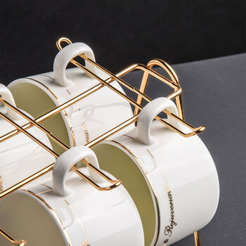 圆乐咖啡杯碟套装欧式金边陶瓷杯西式红茶杯早餐杯牛奶杯6杯6碟6+杯架