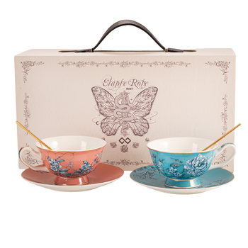 巢里咖啡杯套装轻奢骨瓷新婚情侣对杯礼盒装早餐下午茶杯碟家居馆粉蓝