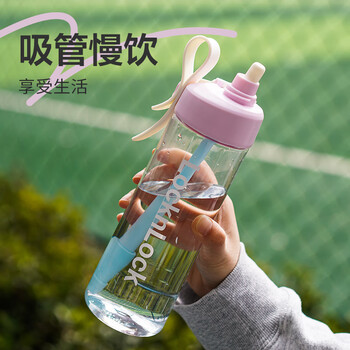 乐扣乐扣（LOCK&LOCK）夏季塑料运动水杯带吸管提环户外水壶便携男女杯子白色750ml