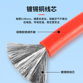 巴也 航模耐高温特软硅胶线12AWG（3.4平方）镀锡铜线 红色100米/卷 BY-GJX12R100