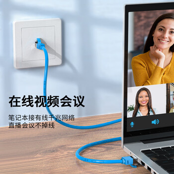 晶华 六类双屏蔽网线 千兆Cat6类纯铜网络连接线 家用工程脑宽带监控8芯双绞跳线 蓝色5米 W130I